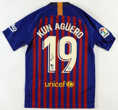 BARCELONA Sergio Kun Aguero HAND SIGNED Nike Autographed Barcelona FC Jersey Beckett BAS