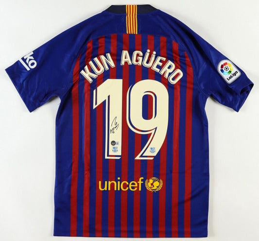 BARCELONA Sergio Kun Aguero HAND SIGNED Nike Autographed Barcelona FC Jersey Beckett BAS